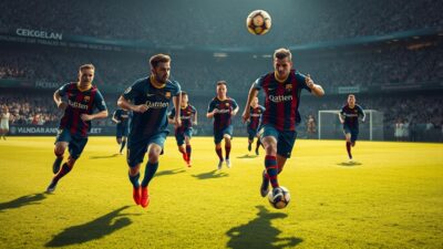 FC Barcelone Inter Milan match - Joueurs des deux équipes en action sur le terrain